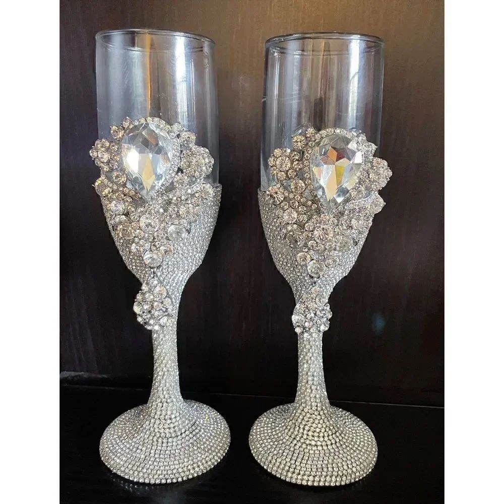Crystal clear Rhinestones Wedding Flutes set , Swarovski Crystals, custom made